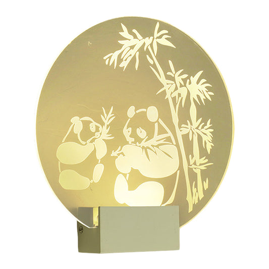 Chinese Circular Acrylic Wall Mural Lamp LED Wall Mount Light Fixture in Clear Color with Panda and Bamboo Pattern Clearhalo 'Wall Lamps & Sconces' 'Wall Lights' Lighting' 1155364