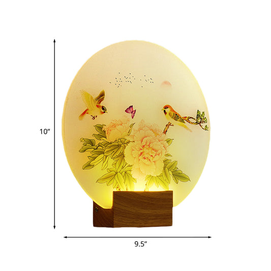 Brown Circular Blossom and Bird Mural Light Asia Style LED Acrylic Wall Mounted Lighting for Bedroom Clearhalo 'Wall Lamps & Sconces' 'Wall Lights' Lighting' 1155369