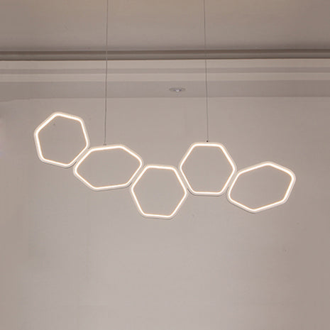 Hexagonal Island Chandelier Simple Acrylic 4/5/6 Lights White/Brown Ceiling Pendant in Warm/White Light Clearhalo 'Ceiling Lights' 'Chandeliers' 'Modern Chandeliers' 'Modern' Lighting' 115536