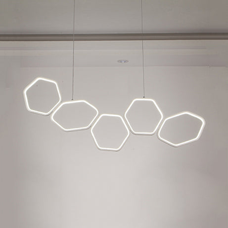 Hexagonal Island Chandelier Simple Acrylic 4/5/6 Lights White/Brown Ceiling Pendant in Warm/White Light 5 White Clearhalo 'Ceiling Lights' 'Chandeliers' 'Modern Chandeliers' 'Modern' Lighting' 115537