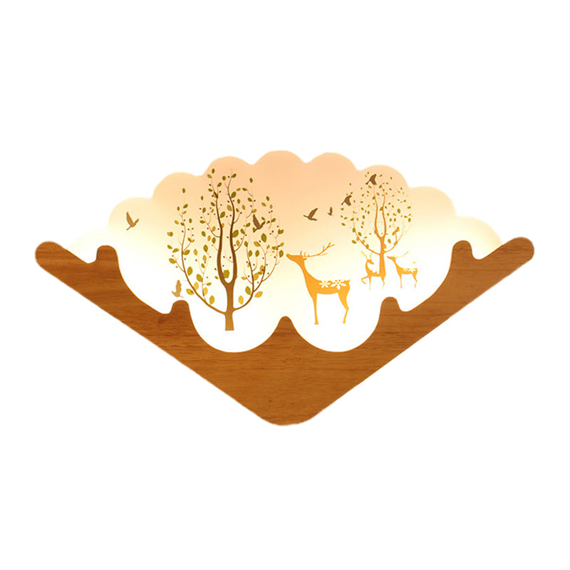 Acrylic Fan Shaped Wall Mounted Lamp Asia Style LED Wood Wall Mural Light with Elk Deer and Lake/Forest Pattern Clearhalo 'Wall Lamps & Sconces' 'Wall Lights' Lighting' 1155376