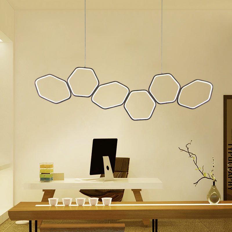 Hexagonal Island Chandelier Simple Acrylic 4/5/6 Lights White/Brown Ceiling Pendant in Warm/White Light Clearhalo 'Ceiling Lights' 'Chandeliers' 'Modern Chandeliers' 'Modern' Lighting' 115538