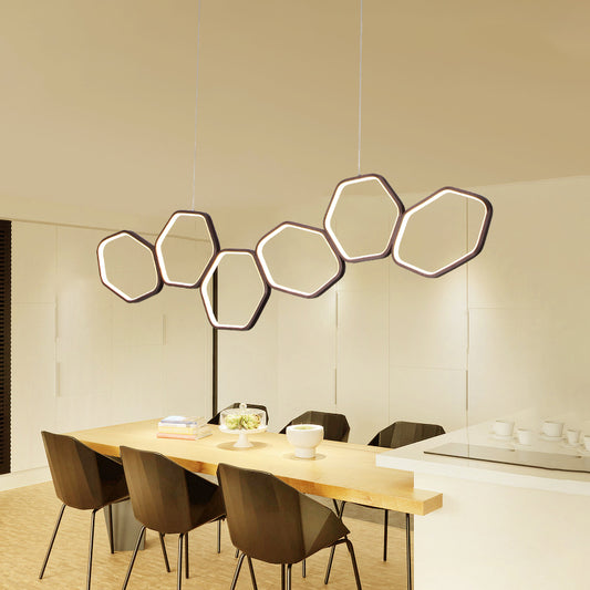 Hexagonal Island Chandelier Simple Acrylic 4/5/6 Lights White/Brown Ceiling Pendant in Warm/White Light Clearhalo 'Ceiling Lights' 'Chandeliers' 'Modern Chandeliers' 'Modern' Lighting' 115539