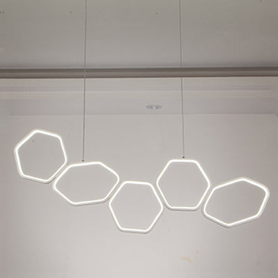 Hexagonal Island Chandelier Simple Acrylic 4/5/6 Lights White/Brown Ceiling Pendant in Warm/White Light Clearhalo 'Ceiling Lights' 'Chandeliers' 'Modern Chandeliers' 'Modern' Lighting' 115541