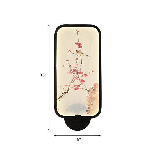 Rectangle Acrylic Plum and Bird Mural Light Chinese Style LED Black Wall Mounted Light Fixture Clearhalo 'Wall Lamps & Sconces' 'Wall Lights' Lighting' 1155410