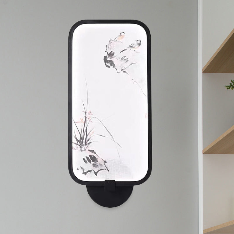 Acrylic Rectangle Wall Mural Light Chinese Style LED Black Wall Mounted Lamp with Bird Pattern Clearhalo 'Wall Lamps & Sconces' 'Wall Lights' Lighting' 1155421