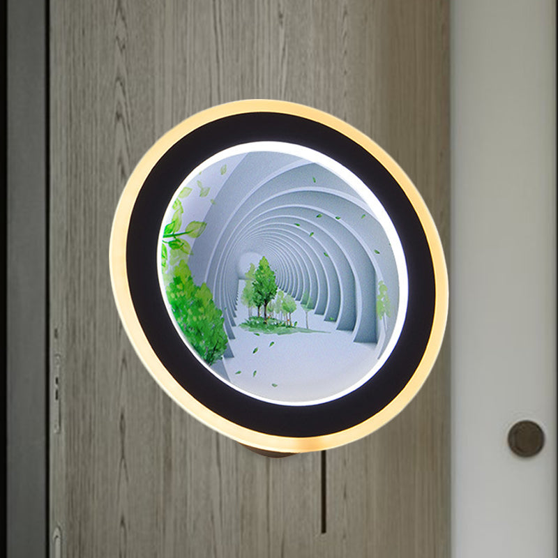 White Rounded 3D Visual Tunnel Mural Light Asia LED Acrylic Wall Lighting Idea for Meeting Room White Clearhalo 'Wall Lamps & Sconces' 'Wall Lights' Lighting' 1155449