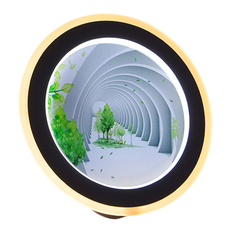 White Rounded 3D Visual Tunnel Mural Light Asia LED Acrylic Wall Lighting Idea for Meeting Room Clearhalo 'Wall Lamps & Sconces' 'Wall Lights' Lighting' 1155451