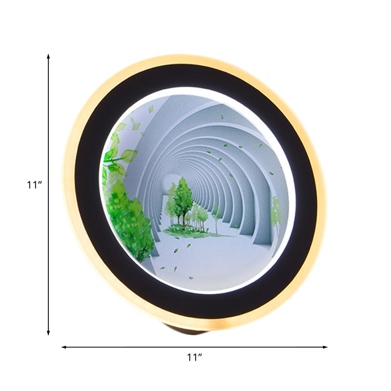 White Rounded 3D Visual Tunnel Mural Light Asia LED Acrylic Wall Lighting Idea for Meeting Room Clearhalo 'Wall Lamps & Sconces' 'Wall Lights' Lighting' 1155452