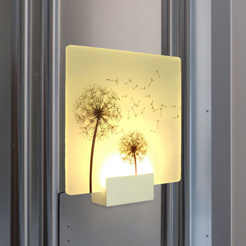 Chinese Square Acrylic Wall Mural Lamp LED Wall Mount Light Fixture in White with Dandelion Pattern Clearhalo 'Wall Lamps & Sconces' 'Wall Lights' Lighting' 1155454