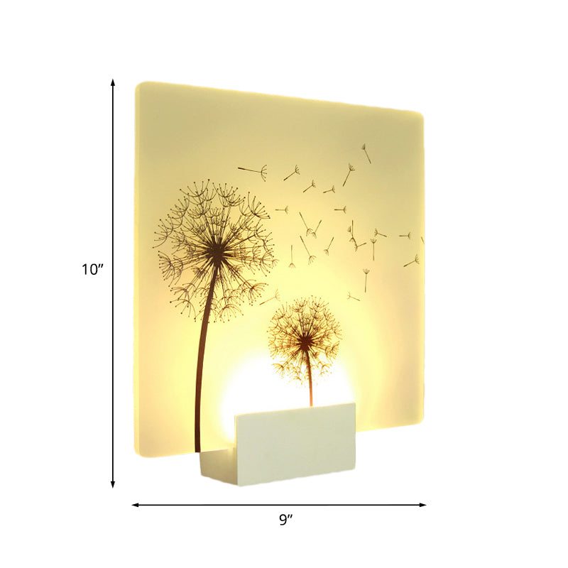 Chinese Square Acrylic Wall Mural Lamp LED Wall Mount Light Fixture in White with Dandelion Pattern Clearhalo 'Wall Lamps & Sconces' 'Wall Lights' Lighting' 1155456