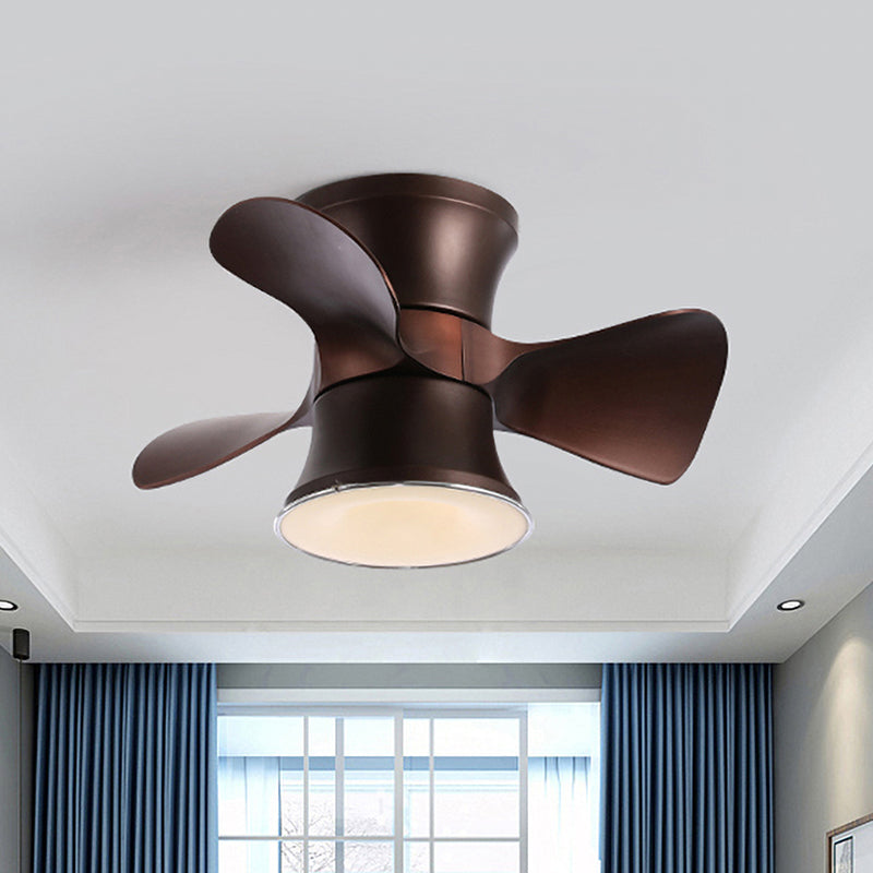 23.5" W Flared Metal Semi Flush Mount Minimalistic White/Coffee LED Ceiling Fan with 3 Blades Clearhalo 'Ceiling Fans with Lights' 'Ceiling Fans' 'Modern Ceiling Fans' 'Modern' Lighting' 1155458