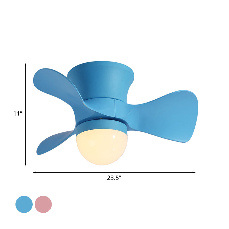 Kids Dome Flush Mount Ceiling Fan Light Metallic 3-Blade Bedroom LED Flushmount in Pink/Blue, 23.5" Wide Clearhalo 'Ceiling Fans with Lights' 'Ceiling Fans' 'Modern Ceiling Fans' 'Modern' Lighting' 1155512