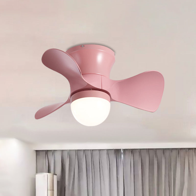 Kids Dome Flush Mount Ceiling Fan Light Metallic 3-Blade Bedroom LED Flushmount in Pink/Blue, 23.5" Wide Clearhalo 'Ceiling Fans with Lights' 'Ceiling Fans' 'Modern Ceiling Fans' 'Modern' Lighting' 1155514