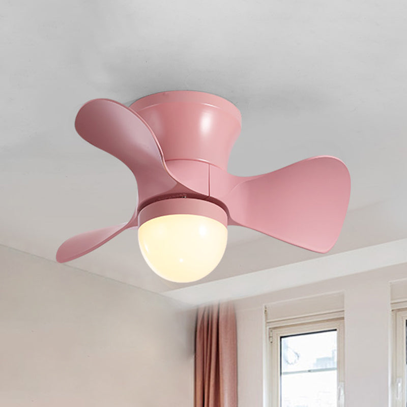 Kids Dome Flush Mount Ceiling Fan Light Metallic 3-Blade Bedroom LED Flushmount in Pink/Blue, 23.5" Wide Clearhalo 'Ceiling Fans with Lights' 'Ceiling Fans' 'Modern Ceiling Fans' 'Modern' Lighting' 1155515