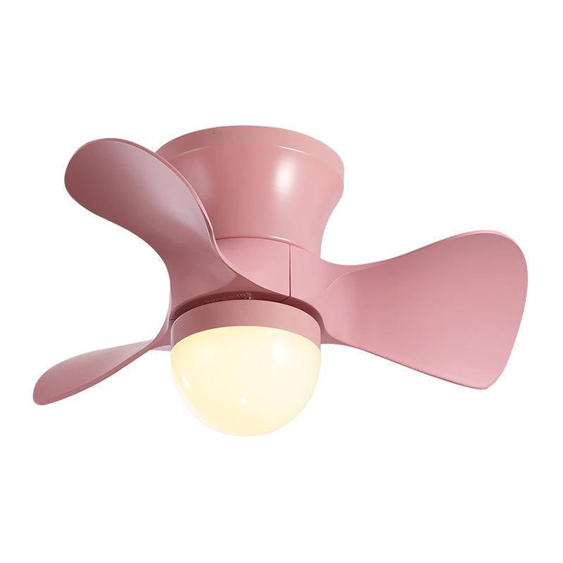 Kids Dome Flush Mount Ceiling Fan Light Metallic 3-Blade Bedroom LED Flushmount in Pink/Blue, 23.5" Wide Clearhalo 'Ceiling Fans with Lights' 'Ceiling Fans' 'Modern Ceiling Fans' 'Modern' Lighting' 1155516