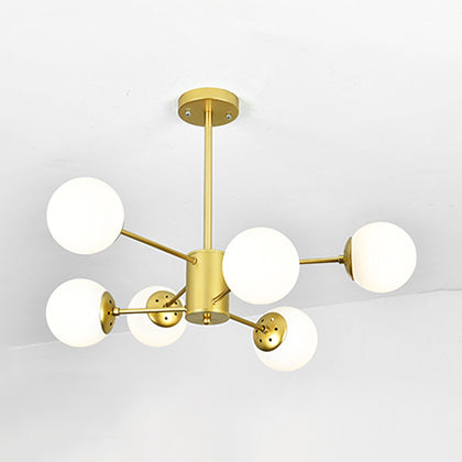 Gold Sputnik Chandelier Modern 6/8/12 Lights Amber/Blue/White Glass Hanging Lamp for Living Room 6 White Clearhalo 'Ceiling Lights' 'Chandeliers' 'Glass shade' 'Glass' 'Modern Chandeliers' 'Modern' Lighting' 115574