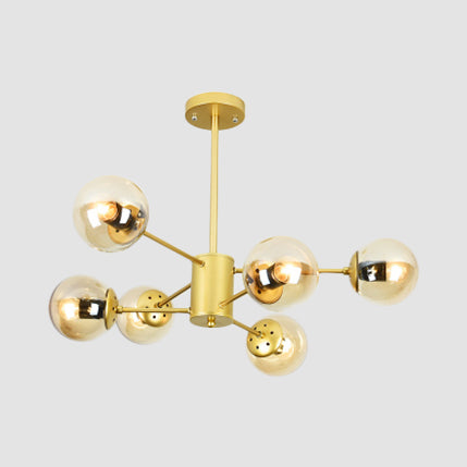 Gold Sputnik Chandelier Modern 6/8/12 Lights Amber/Blue/White Glass Hanging Lamp for Living Room Clearhalo 'Ceiling Lights' 'Chandeliers' 'Glass shade' 'Glass' 'Modern Chandeliers' 'Modern' Lighting' 115578