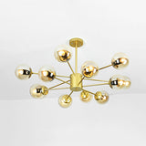 Gold Sputnik Chandelier Modern 6/8/12 Lights Amber/Blue/White Glass Hanging Lamp for Living Room 12 Amber Clearhalo 'Ceiling Lights' 'Chandeliers' 'Glass shade' 'Glass' 'Modern Chandeliers' 'Modern' Lighting' 115580