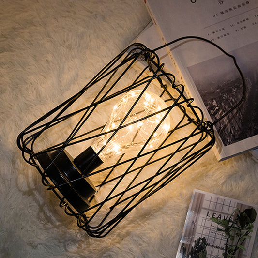 1 Head Barrel/Diamond Table Lamp with Cage Shade Loft Stylish Black Metal Small Table Lamp for Bedside Black Barrel Clearhalo 'Lamps' 'Table Lamps' Lighting' 1158601