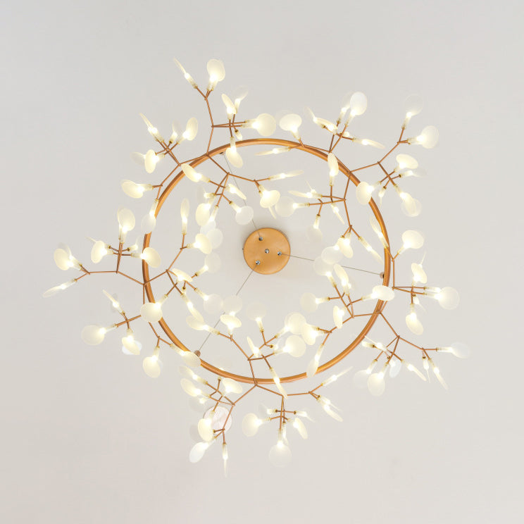 Branch Chandelier Light Fixture with Leaf Deco Modern Style Acrylic and Metal 81/108 Lights Gold Hanging Lamp Clearhalo 'Ceiling Lights' 'Chandeliers' 'Modern Chandeliers' 'Modern' Lighting' 115999