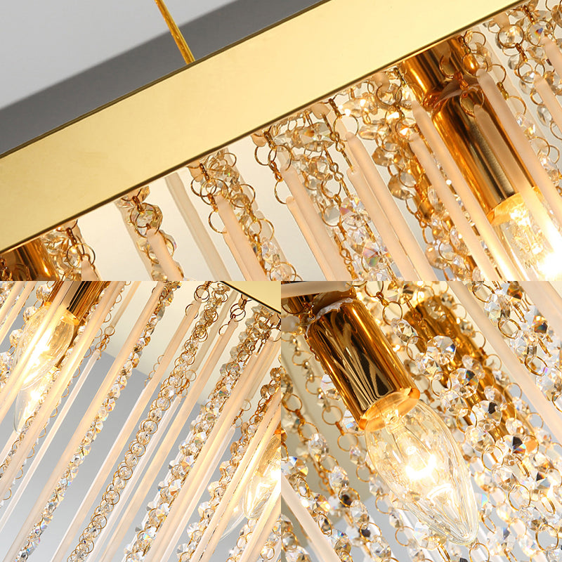 Contemporary Rectangular Pendant Ceiling Light Crystal Accent Gold LED Ceiling Chandelier, 23.5"/31.5"/39" Wide Clearhalo 'Ceiling Lights' 'Chandeliers' 'Modern Chandeliers' 'Modern' Lighting' 116008