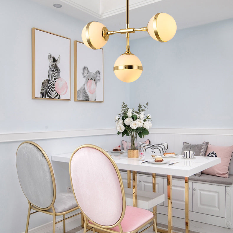 Globe Shade Chandelier Contemporary 3/5 Lights Milk Glass Hanging Light in Gold for Dining Room Clearhalo 'Ceiling Lights' 'Chandeliers' 'Modern Chandeliers' 'Modern' Lighting' 116887