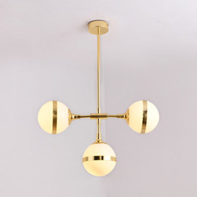 Globe Shade Chandelier Contemporary 3/5 Lights Milk Glass Hanging Light in Gold for Dining Room 3 Gold Clearhalo 'Ceiling Lights' 'Chandeliers' 'Modern Chandeliers' 'Modern' Lighting' 116888