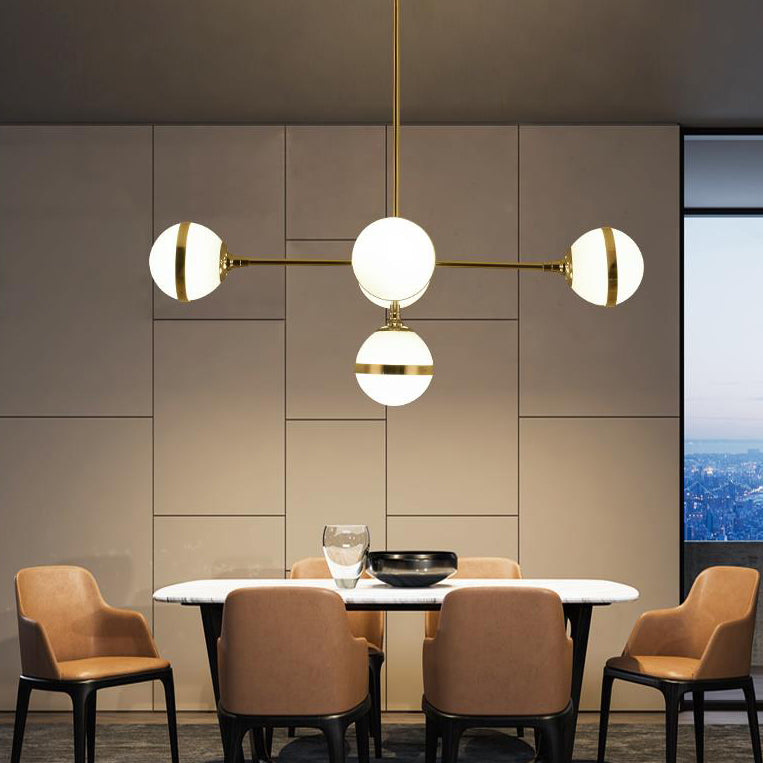 Globe Shade Chandelier Contemporary 3/5 Lights Milk Glass Hanging Light in Gold for Dining Room Clearhalo 'Ceiling Lights' 'Chandeliers' 'Modern Chandeliers' 'Modern' Lighting' 116889