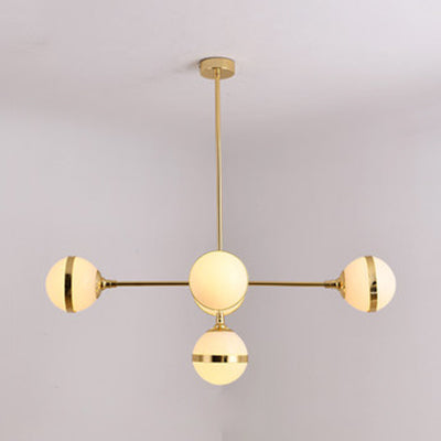 Globe Shade Chandelier Contemporary 3/5 Lights Milk Glass Hanging Light in Gold for Dining Room 5 Gold Clearhalo 'Ceiling Lights' 'Chandeliers' 'Modern Chandeliers' 'Modern' Lighting' 116890