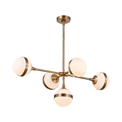 Globe Shade Chandelier Contemporary 3/5 Lights Milk Glass Hanging Light in Gold for Dining Room Clearhalo 'Ceiling Lights' 'Chandeliers' 'Modern Chandeliers' 'Modern' Lighting' 116891