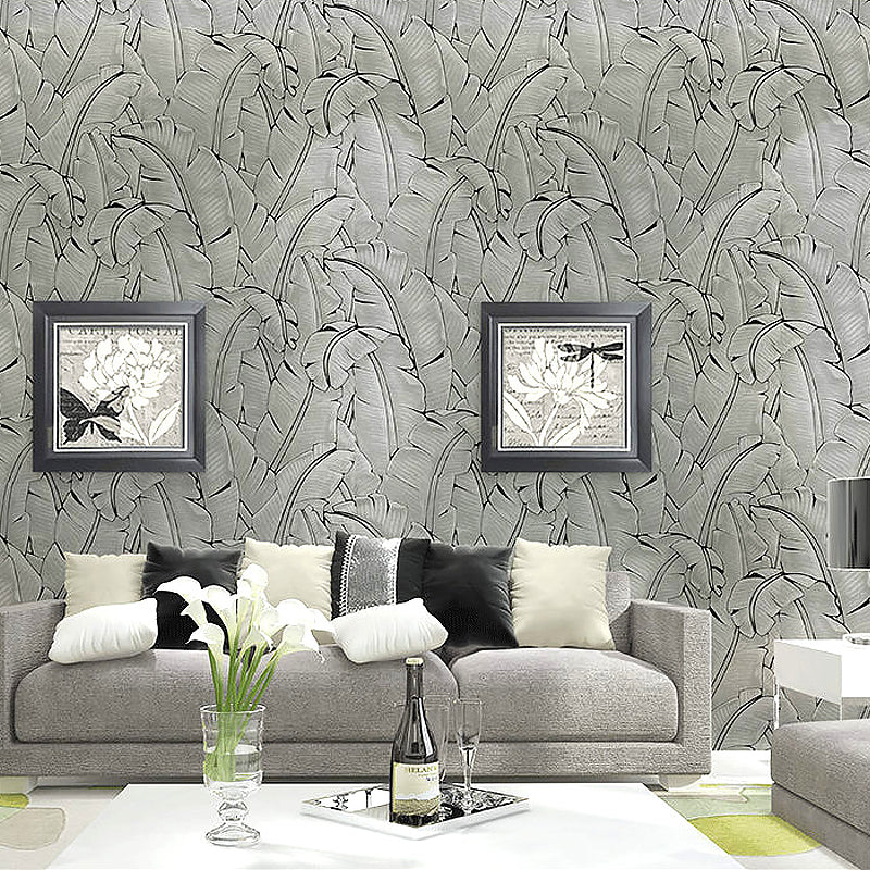 3D Pastel Color Flock Wall Art Textured Banana Leaf Non-Pasted Wallpaper Roll, 33' L x 20.5" W Grey Clearhalo 'Wall Decor' 'Wallpaper' 1169901