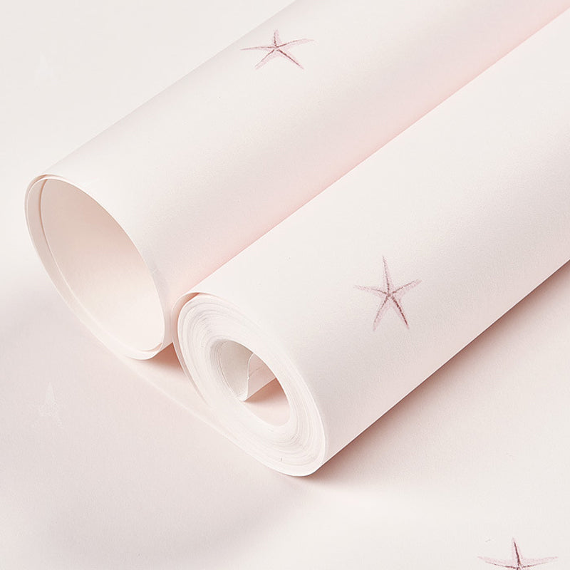 Star Boy Girl Wallpaper Roll Children's Bedroom Non-Woven Texture Wall Decor in Soft Color Clearhalo 'Wall Decor' 'Wallpaper' 1170281