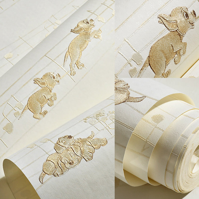 Wallpaper Roll Puppy Soft Color Novelty Non-Woven Material Wall Art for Child Room Beige Clearhalo 'Wall Decor' 'Wallpaper' 1170349