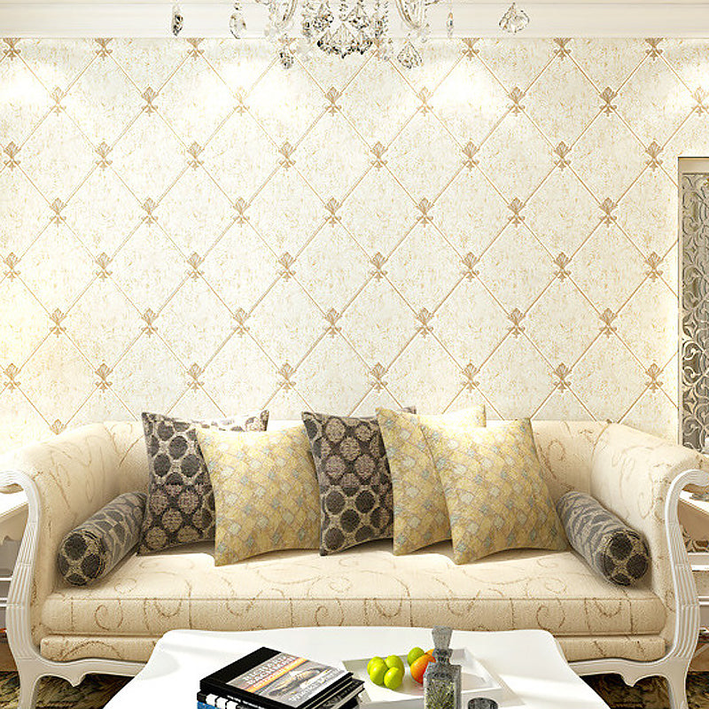 Lattice and Fleur De Lis Wallpaper Modern Moisture Resistant Bedroom Wall Covering, 57.1-sq ft Beige Clearhalo 'Modern wall decor' 'Modern' 'Wallpaper' Wall Decor' 1170452