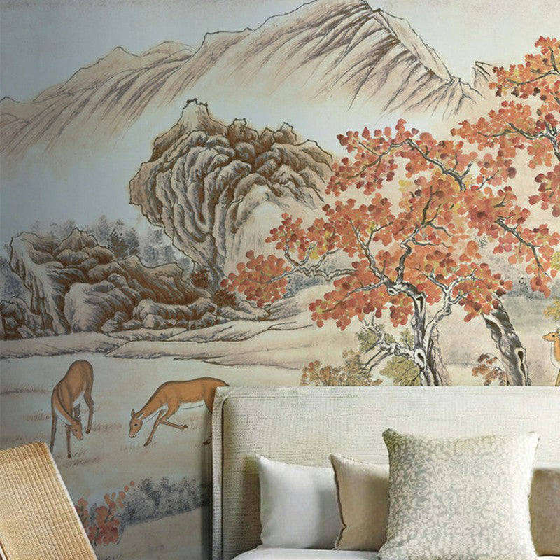 Whole Trees Mural Wallpaper for Bedroom Fantasy Forest Wall Art in Beige, Stain Resistant Beige Clearhalo 'Wall Decor' 'Wall Mural' 1170872