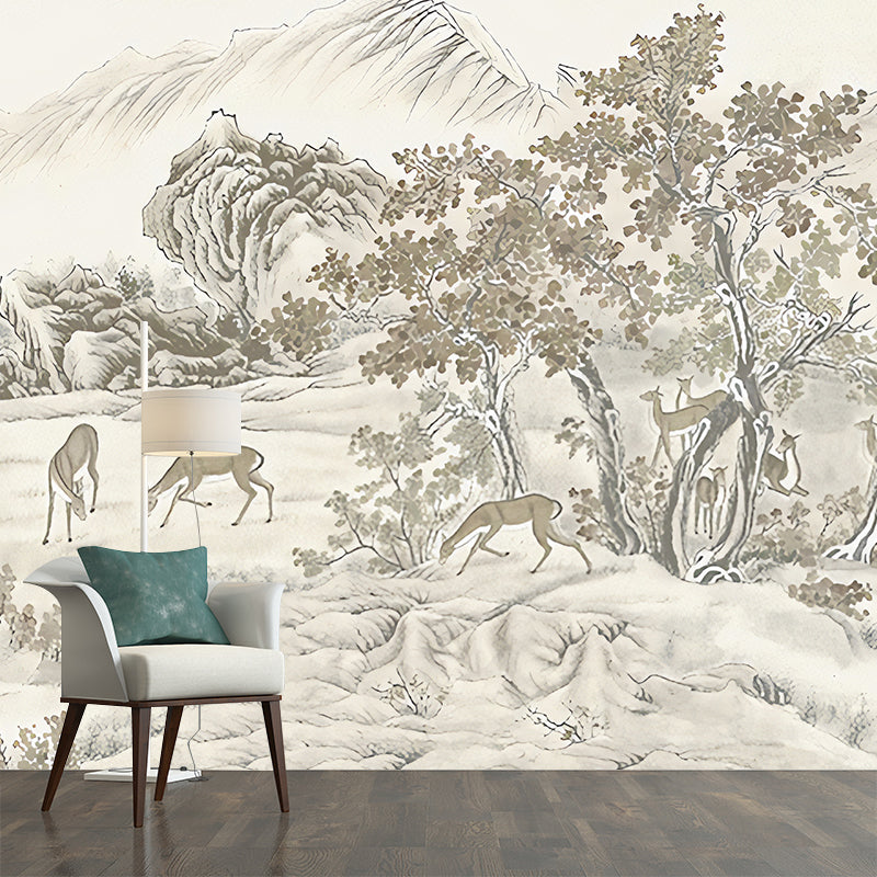 Whole Trees Mural Wallpaper for Bedroom Fantasy Forest Wall Art in Beige, Stain Resistant Black-Gray Clearhalo 'Wall Decor' 'Wall Mural' 1170877