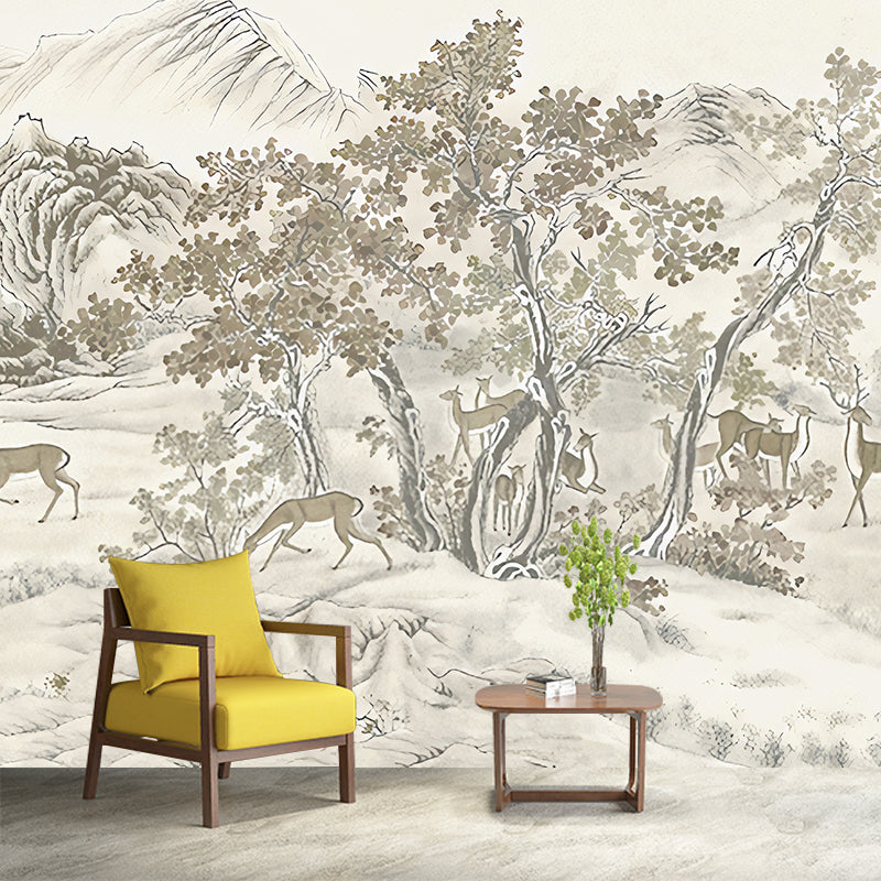 Whole Trees Mural Wallpaper for Bedroom Fantasy Forest Wall Art in Beige, Stain Resistant Clearhalo 'Wall Decor' 'Wall Mural' 1170879