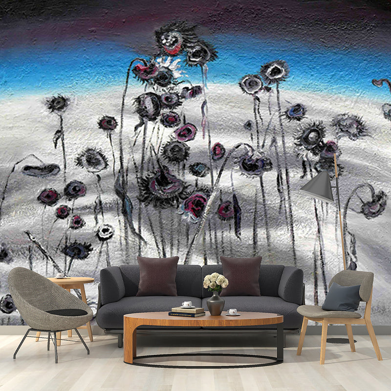 Art Withered Sunflower Murals Classic Smooth Surface Wall Decoration in Blue-Grey Clearhalo 'Wall Decor' 'Wall Mural' 1170958