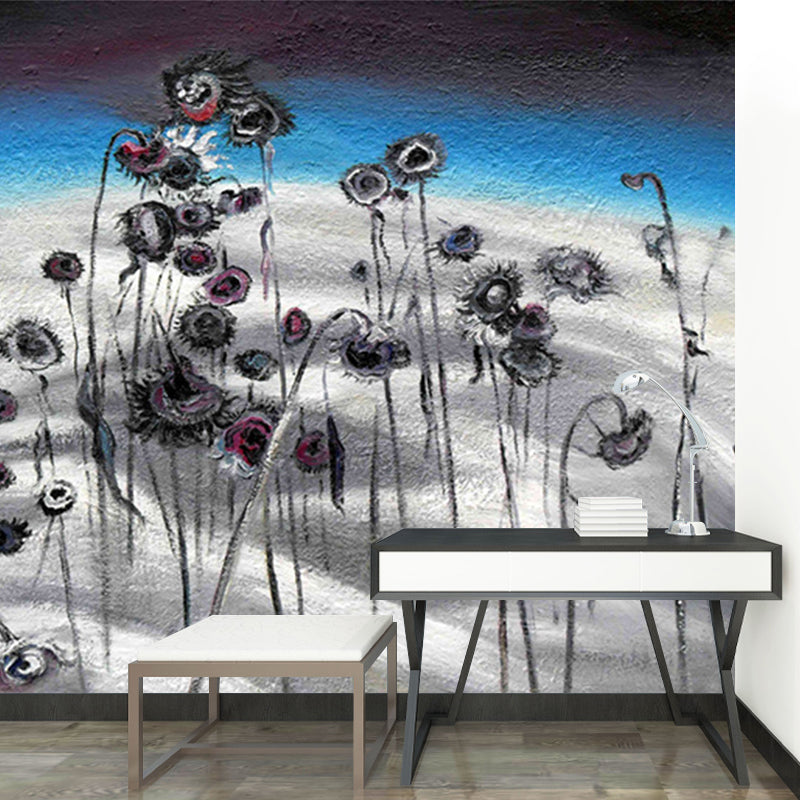 Art Withered Sunflower Murals Classic Smooth Surface Wall Decoration in Blue-Grey Clearhalo 'Wall Decor' 'Wall Mural' 1170959