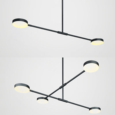 Simple Stylish Linear Chandelier with Drum Shade Acrylic 2/4 Lights LED Black Hanging Light for Living Room Clearhalo 'Ceiling Lights' 'Chandeliers' 'Modern Chandeliers' 'Modern' Lighting' 117105