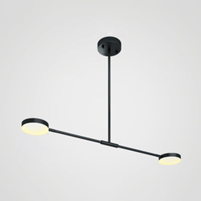 Simple Stylish Linear Chandelier with Drum Shade Acrylic 2/4 Lights LED Black Hanging Light for Living Room 2 Black Warm Clearhalo 'Ceiling Lights' 'Chandeliers' 'Modern Chandeliers' 'Modern' Lighting' 117106