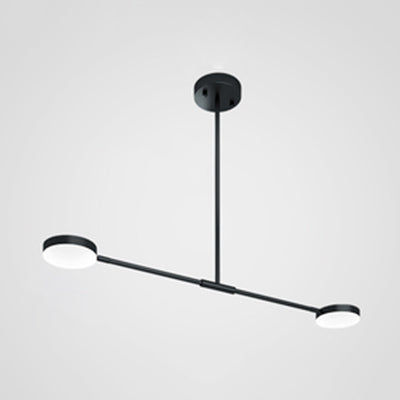 Simple Stylish Linear Chandelier with Drum Shade Acrylic 2/4 Lights LED Black Hanging Light for Living Room 2 Black White Clearhalo 'Ceiling Lights' 'Chandeliers' 'Modern Chandeliers' 'Modern' Lighting' 117107