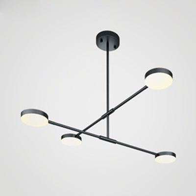 Simple Stylish Linear Chandelier with Drum Shade Acrylic 2/4 Lights LED Black Hanging Light for Living Room 4 Black Warm Clearhalo 'Ceiling Lights' 'Chandeliers' 'Modern Chandeliers' 'Modern' Lighting' 117108