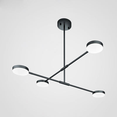 Simple Stylish Linear Chandelier with Drum Shade Acrylic 2/4 Lights LED Black Hanging Light for Living Room 4 Black White Clearhalo 'Ceiling Lights' 'Chandeliers' 'Modern Chandeliers' 'Modern' Lighting' 117109