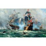 Tropix Naval Battle Painting Murals Grey and Green Sea Wall Decor for Living Room Clearhalo 'Wall Decor' 'Wall Mural' 1171115