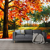 Autumn Maple Tree Wall Mural Classical Stain-Proof Bedroom Wall Decor, Custom Size Clearhalo 'Wall Decor' 'Wall Mural' 1171253