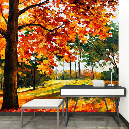 Autumn Maple Tree Wall Mural Classical Stain-Proof Bedroom Wall Decor, Custom Size Clearhalo 'Wall Decor' 'Wall Mural' 1171254