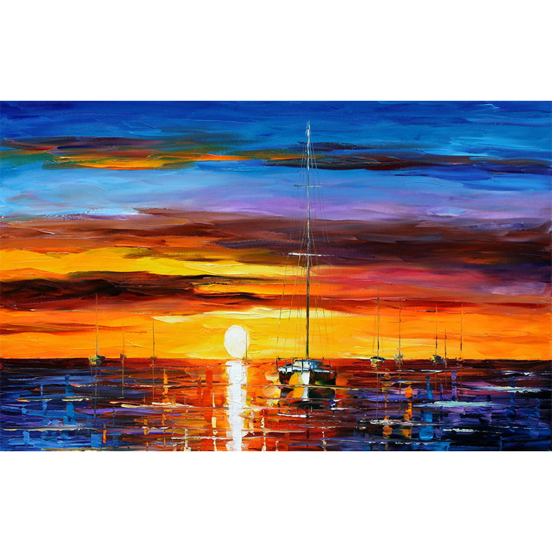 Classic Sunset Ocean Wallpaper Murals for Living Room Full-Size Wall Decor in Orange-Blue Clearhalo 'Wall Decor' 'Wall Mural' 1171260