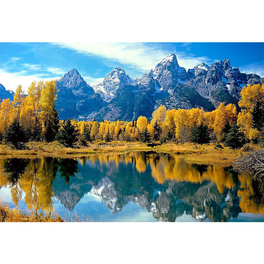 Autumn Lakeside Forest Wall Murals Blue-Brown Contemporary Wall Art for Living Room Clearhalo 'Wall Decor' 'Wall Mural' 1171485